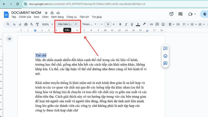 Bước 2 trong việc tạo mục lục trong Google Docs bằng thẻ Heading