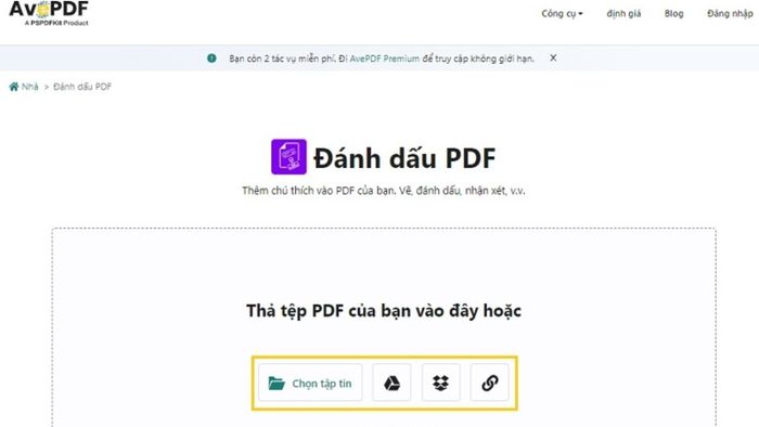 Cách tô sáng trong PDF trực tuyến với AvePDF – bước 1