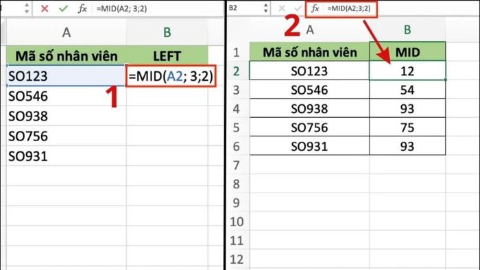 Áp dụng hàm MID để trích xuất ký tự bất kỳ trong chuỗi Excel