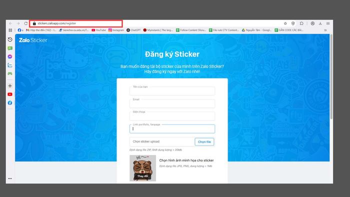 Hướng dẫn đăng ký sticker trên Zalo - bước 1