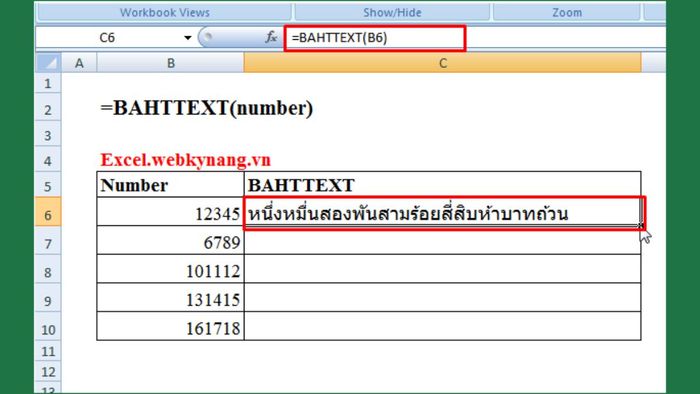 Sử dụng hàm BAHTTEXT để chuyển số tiền thành chữ trong Excel (Ví dụ minh họa)