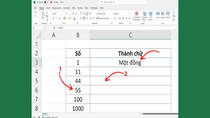 Hướng dẫn sử dụng công cụ MACRO để chuyển số tiền thành chữ trong Excel, bước 4 (Ví dụ minh họa)