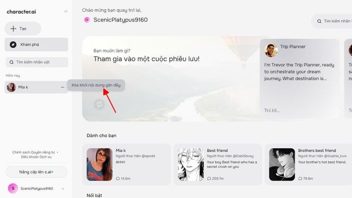 Cách xóa nhân vật trong Character AI: bước 3