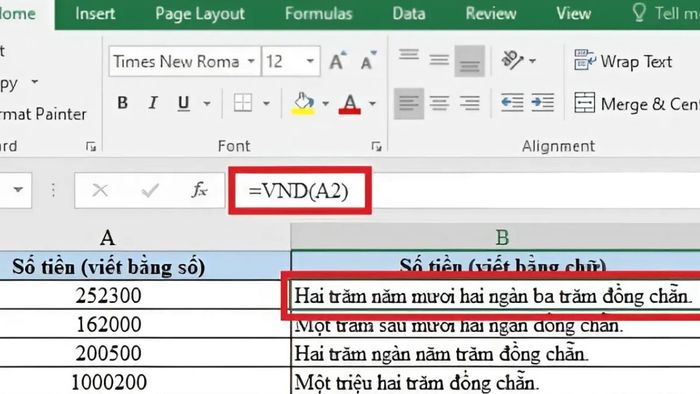 Sử dụng hàm VND để đọc số tiền thành chữ trong Excel (Ví dụ minh họa)
