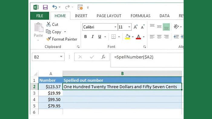 Sử dụng hàm SPELLNUMBER để chuyển đổi số tiền thành chữ trong Excel (Ví dụ minh họa)