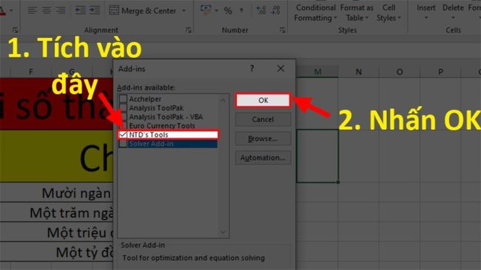 Hướng dẫn sử dụng công cụ VNTOOL để đọc số tiền thành chữ trong Excel, bước 4 (Ví dụ minh họa)