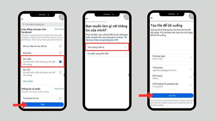 Hướng dẫn sao lưu tin nhắn Messenger trên Android - bước 4 và 5
