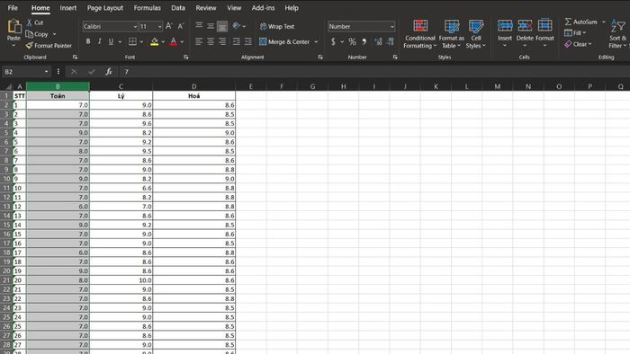 Chọn vùng dữ liệu trong một cột Excel bước 1 (Minh họa)