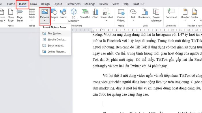 Cách chèn hình ảnh vào tài liệu Word