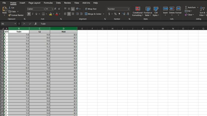 Minh họa bước 1: Cách chọn một vùng dữ liệu bất kỳ trong Excel