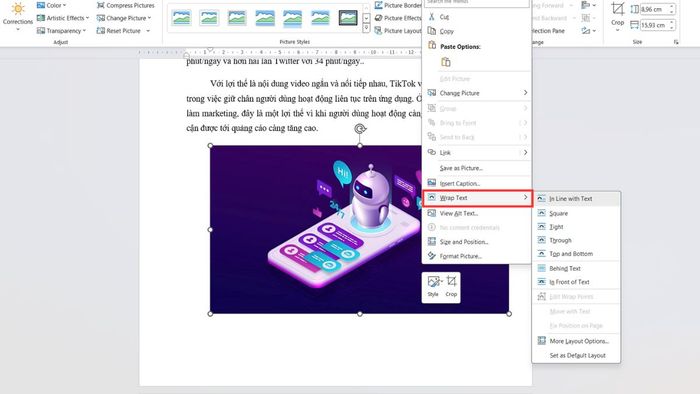 Truy cập tính năng Wrap Text