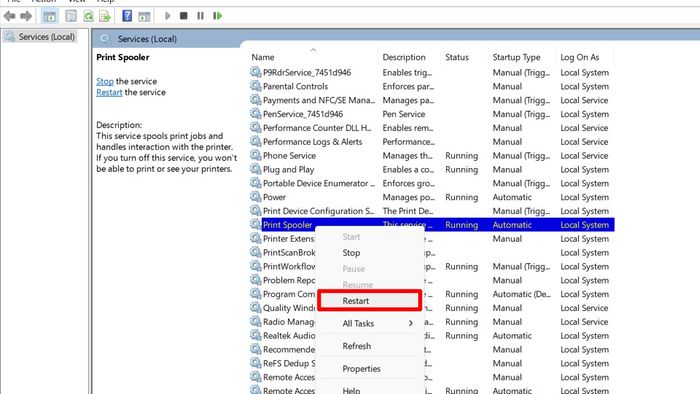 Hướng dẫn khởi động lại Spooler để sửa lỗi không in được file PDF - bước 3