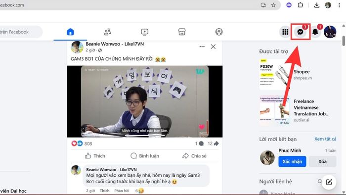 Hướng dẫn xóa lịch sử cuộc gọi trên Messenger cho máy tính - bước 1