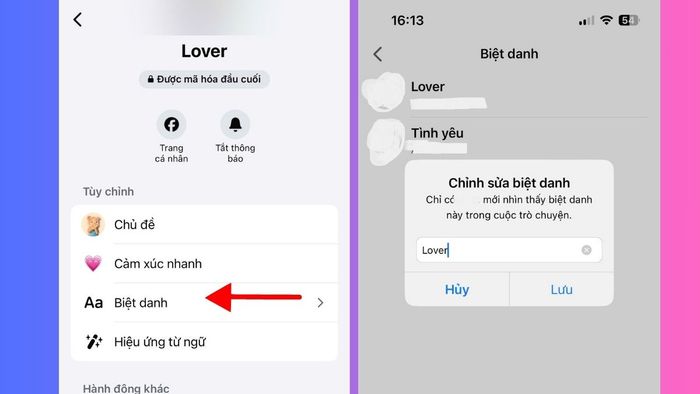 Hướng dẫn xóa biệt danh trên Messenger qua điện thoại - bước 2