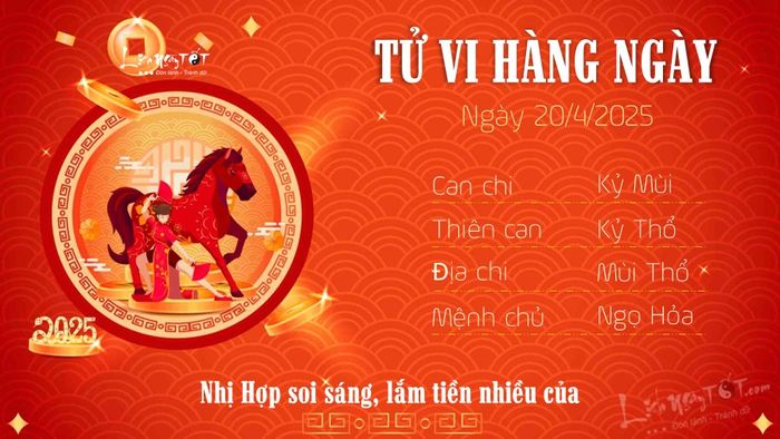 Tu vi hang ngay 20/4/2025 - Ngo