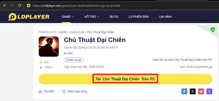 Truy cập trang LDPlayer để tải Chú Thuật Đại Chiến về máy tính