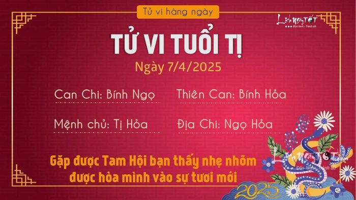 Tử vi hàng ngày 7/4/2025 của 12 con giáp - Tị