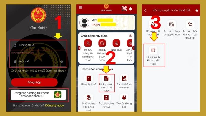 Hướng dẫn bước 1 trong quy trình quyết toán thuế TNCN qua eTax Mobile