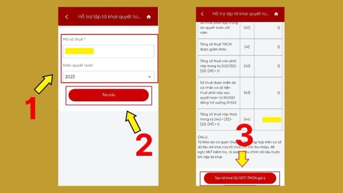 Hướng dẫn bước 2 trong quy trình quyết toán thuế TNCN qua eTax Mobile