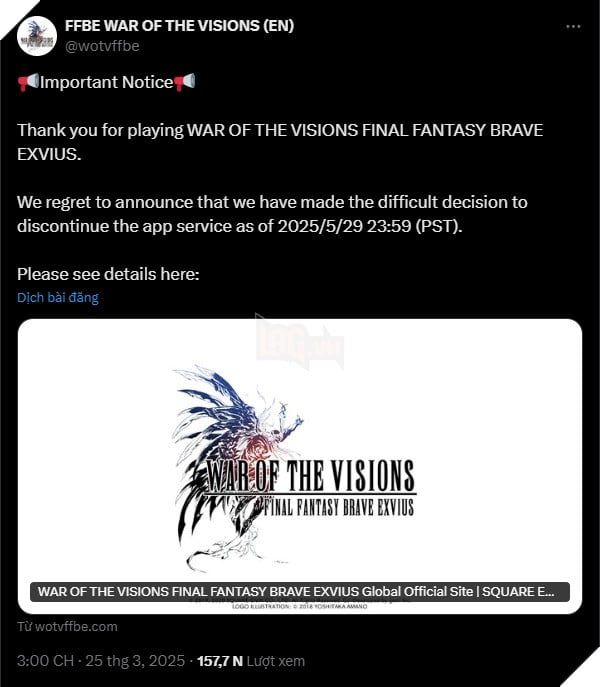 Thêm một bom tấn Final Fantasy phải ngừng hoạt động khiến game thủ không khỏi tiếc nuối.