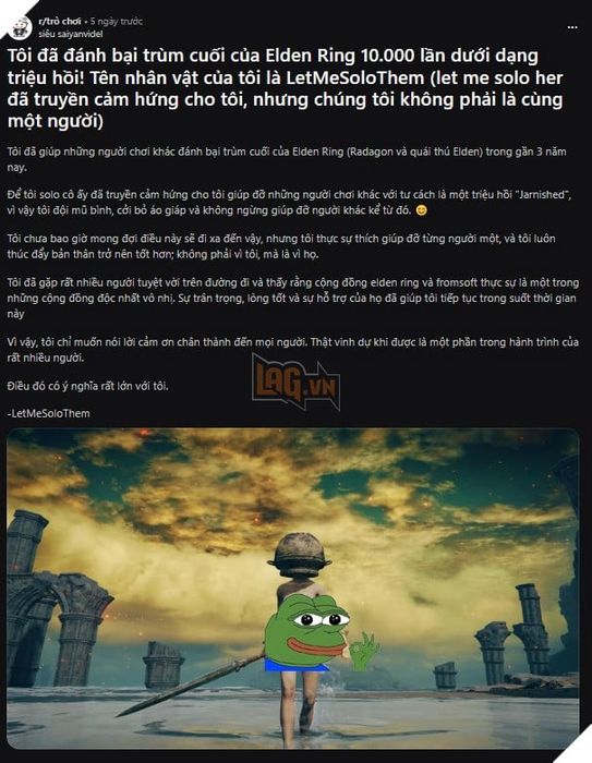 Một nữ game thủ đã tham gia hạ gục trùm cuối của Elden Ring hơn 10.000 lần.