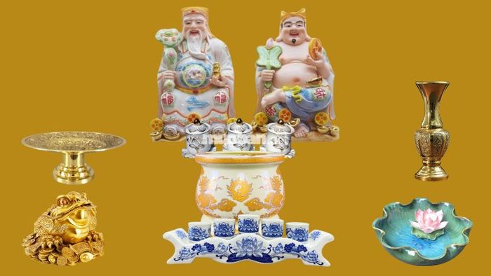 Vật phẩm đặt ở khu vực ngoài bàn thờ Ông Địa
