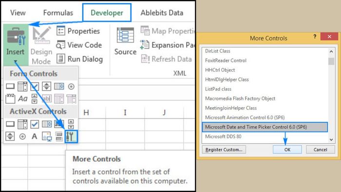 Hướng dẫn tạo nút chọn ngày trong Excel bước 2