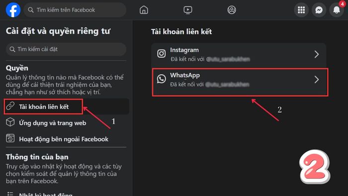 Hướng dẫn gỡ liên kết WhatsApp với Facebook - bước 2