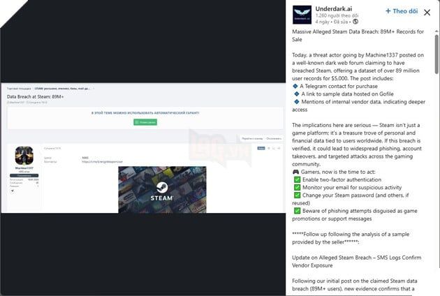 Khoảng 90 triệu tài khoản Steam bị lộ thông tin trên Darkweb, Valve vẫn chưa có phản hồi chính thức 2.