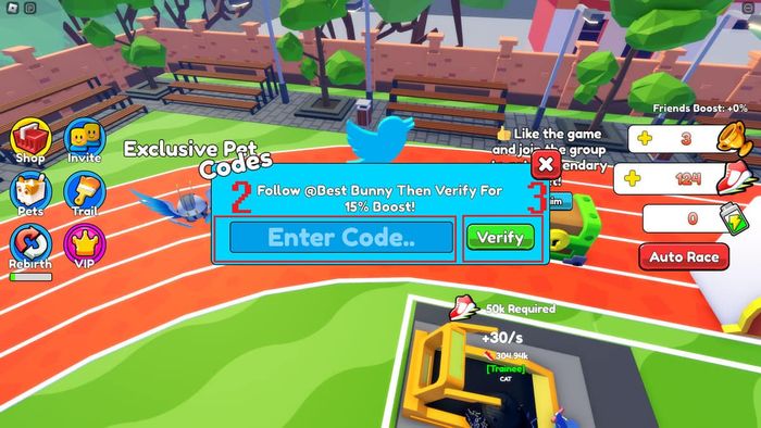 Hướng dẫn cách nhập mã code RunStar Simulator - bước 2