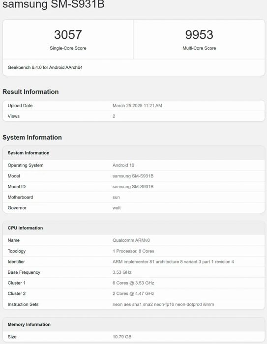 Galaxy S25 với One UI 8 đã được thử nghiệm trên Geekbench.