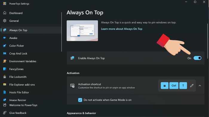 Tính năng Always On Top trong PowerToys