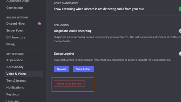 Khắc phục lỗi Discord không nhận Mic – reset cài đặt âm thanh – bước 3