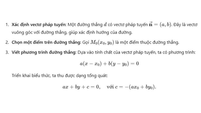 Công thức viết phương trình tổng quát của đường thẳng