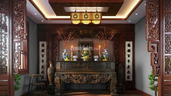Hình ảnh minh họa cách bố trí bàn thờ gia tiên chuẩn phong thủy.