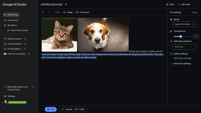 Ứng dụng của Google AI Studio.