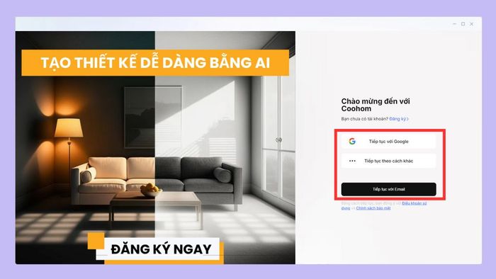 Hướng dẫn đăng nhập sử dụng Coohom AI miễn phí - bước 2