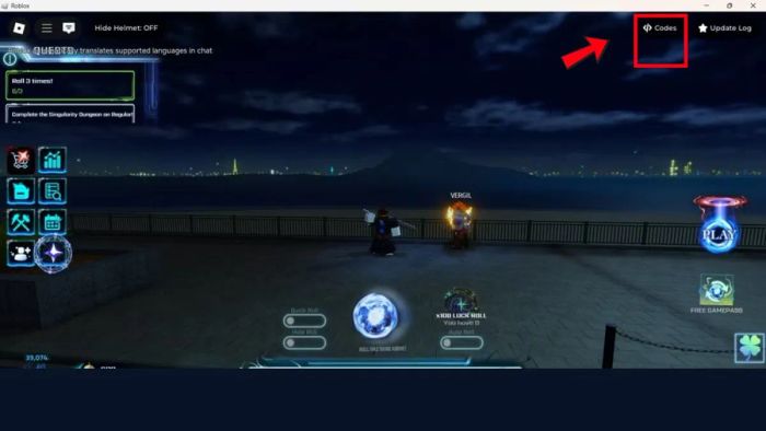 Hướng dẫn nhập mã code Hunters Roblox – Bước 2