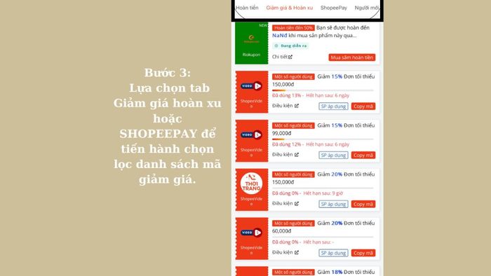 Hướng dẫn bước 3 sử dụng Shopee Analytics để tìm mã khuyến mãi