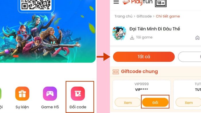 Hướng dẫn nhập mã code Đại Tiên Mình Đi Đâu Thế - bước 2