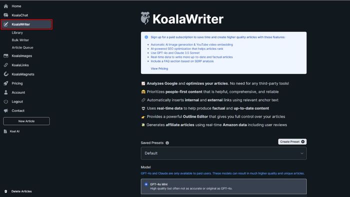 Cách sử dụng Koala AI để tối ưu SEO - bước 1
