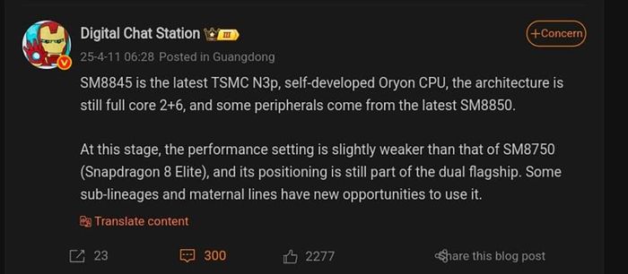 Qualcomm SM8845 mang hiệu năng trung gian giữa Snapdragon 8s Gen 4 và Snapdragon 8 Elite