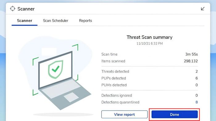 Hoàn tất quá trình quét với Malwarebytes Free