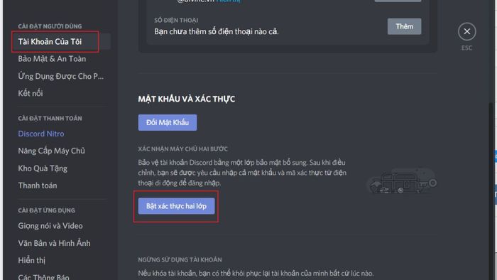 Cách thiết lập xác thực 2FA trên Discord trên máy tính - bước 2