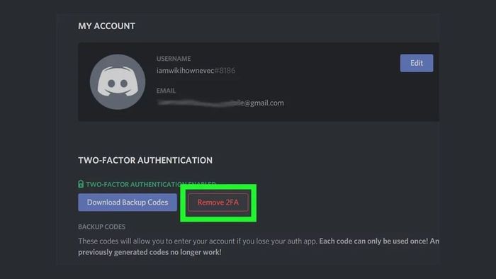 Hướng dẫn tắt xác thực 2FA trên Discord - bước 2