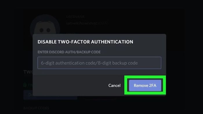 Hướng dẫn tắt xác thực 2FA trên Discord - bước 3