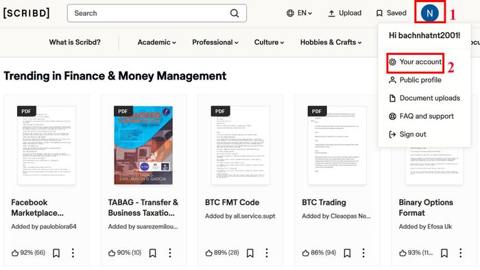Hủy gói đăng ký Scribd bước 2