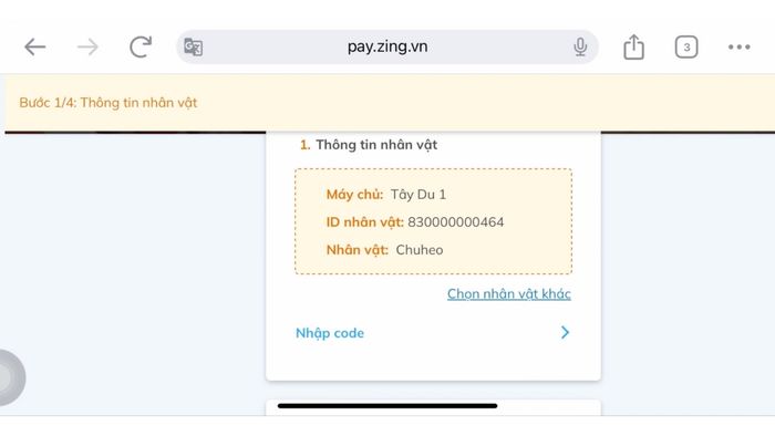 Hướng dẫn nhập code Tây Du Truyền Kỳ - Bước 2