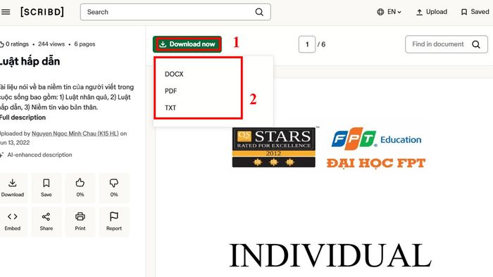 Hướng dẫn tải tài liệu trên Scribd bước 3