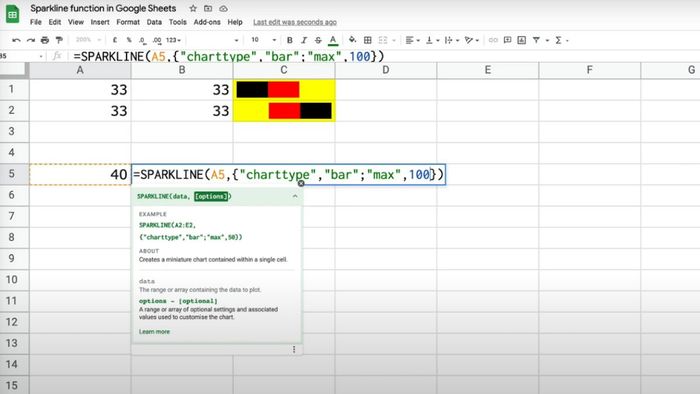 Hướng dẫn chèn SPARKLINE vào Google Sheets - Bước 2